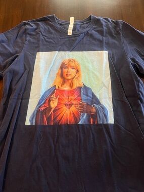 Navy Graphic Tee with Colorful Devotional Artwork